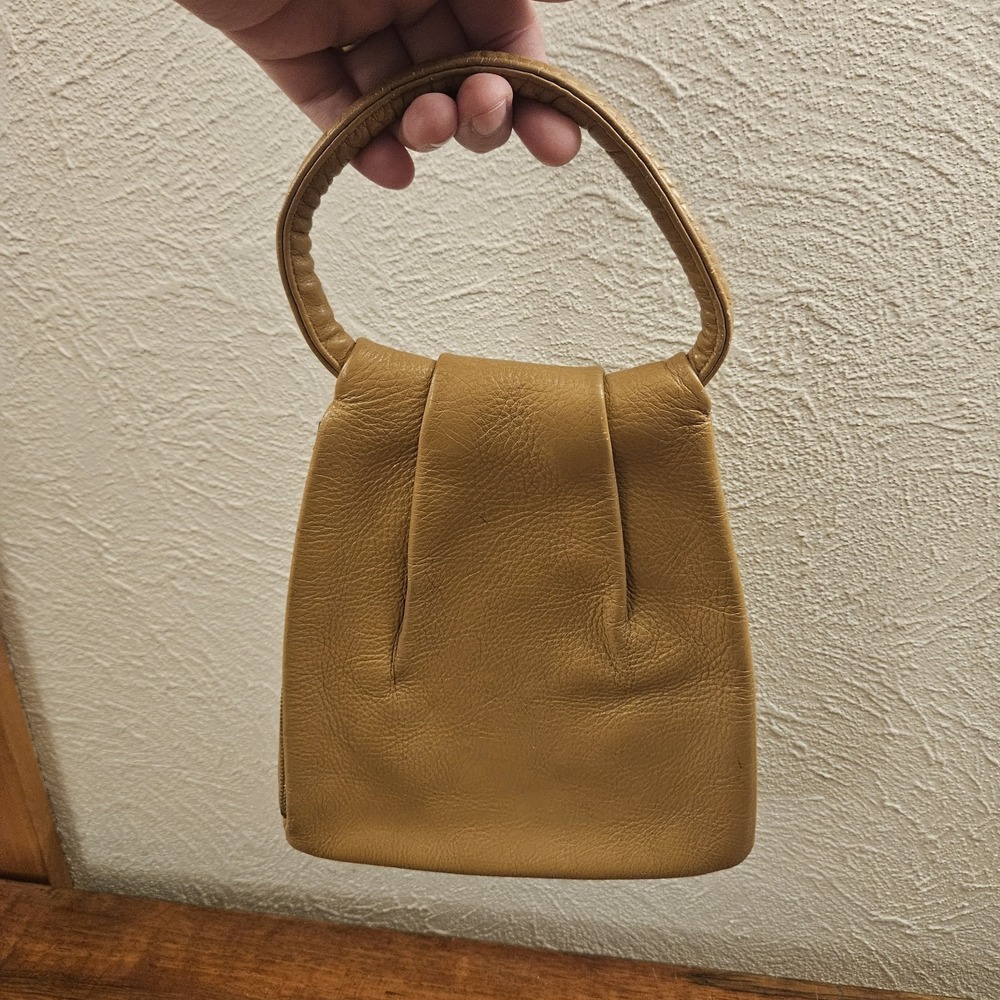 Vintage Women's Leather Handbag Purse Tan Side Zipper Hobo Bohemian - Picture 5 of 5
